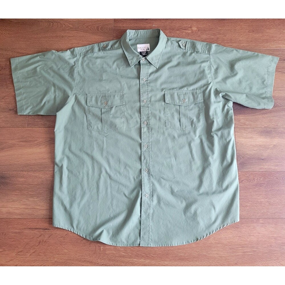 Vintage Shirt Mens 2XB Rugged Run Green Button Pockets Short Sleeve 2X Big READ